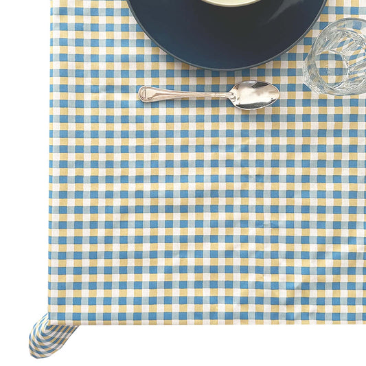 tafelkleed BB ruit blauw/geel