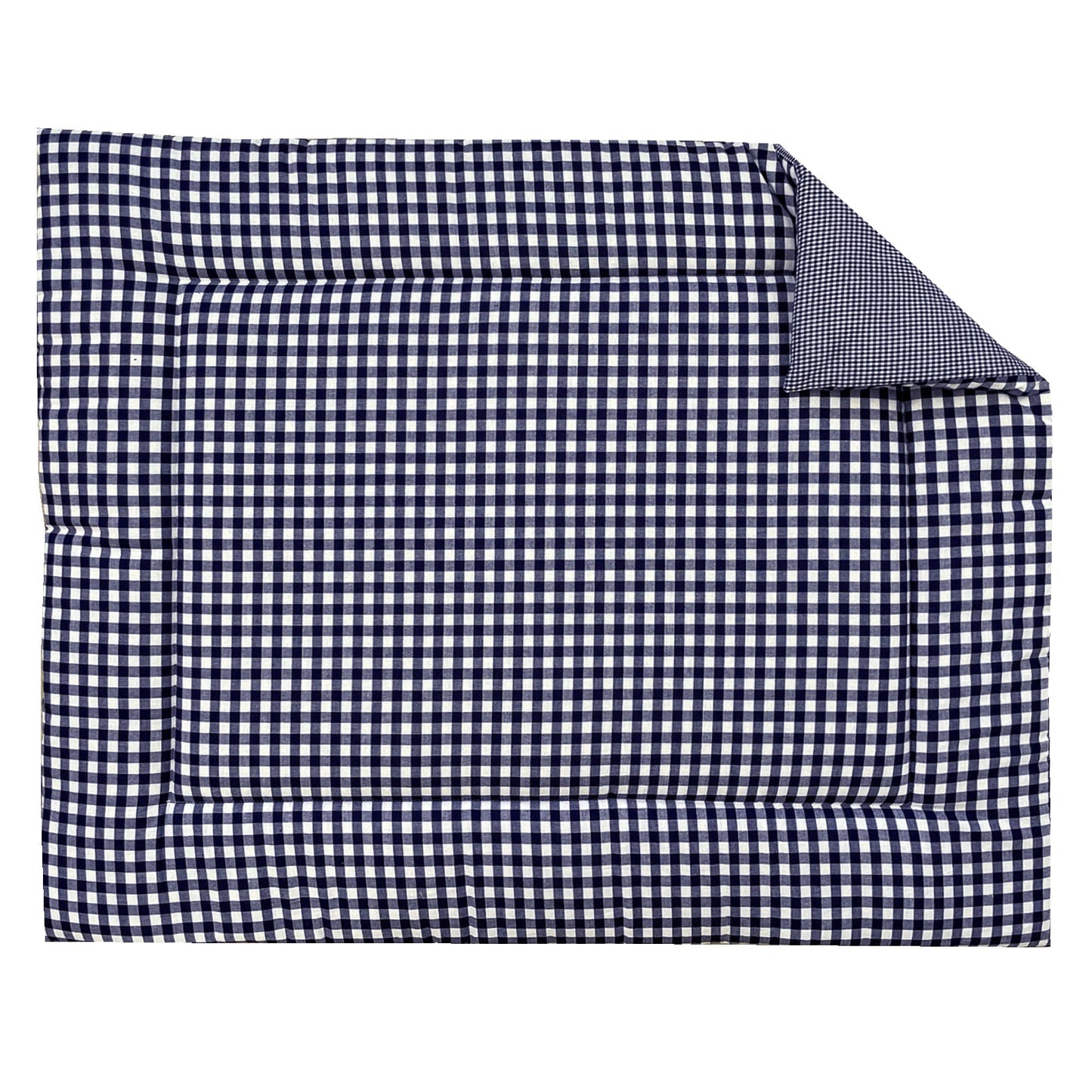Boxkleed BB ruit marine, een donkerblauwe vichy ruit van 1 cm aan de ene zijde en een 2 mm ruit aan de andere zijde.