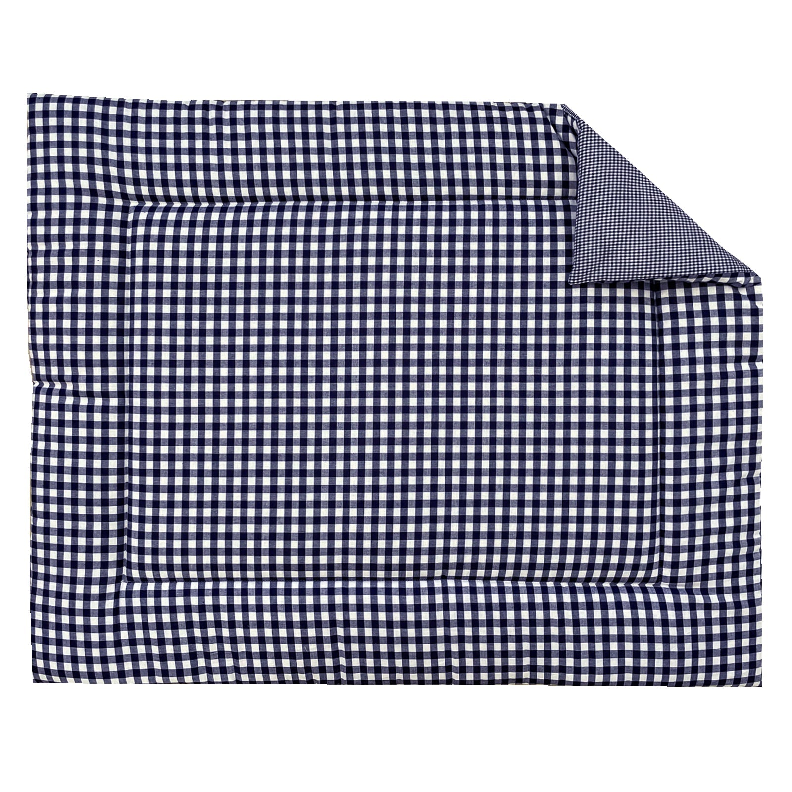 Boxkleed BB ruit marine, een donkerblauwe vichy ruit van 1 cm aan de ene zijde en een 2 mm ruit aan de andere zijde.