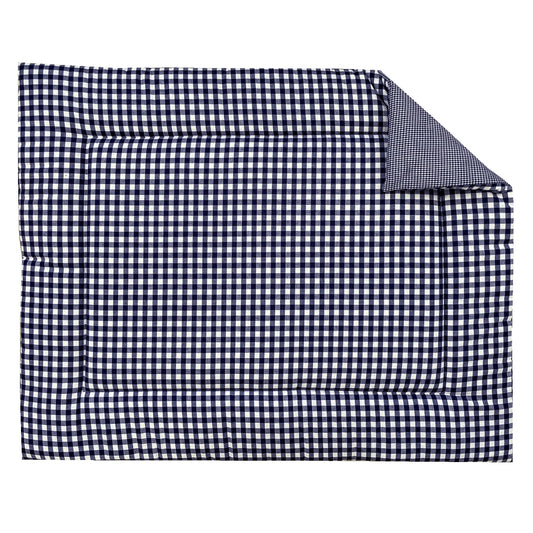 Boxkleed BB ruit marine, een donkerblauwe vichy ruit van 1 cm aan de ene zijde en een 2 mm ruit aan de andere zijde.