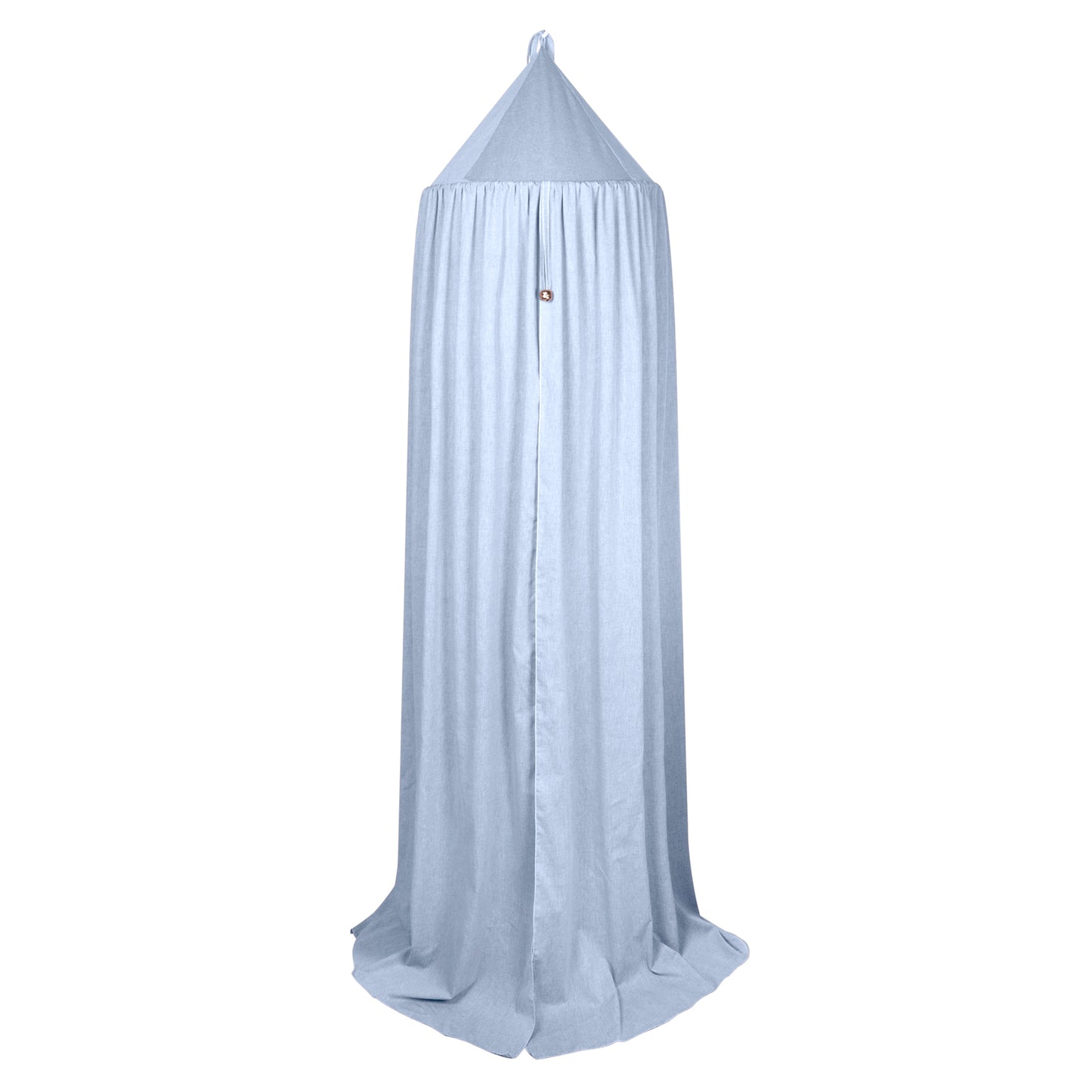 Klamboe Bo blue is een mooie klamboe in de kleur blue (lichtblauw) van chambray met een leuke bel in het midden.