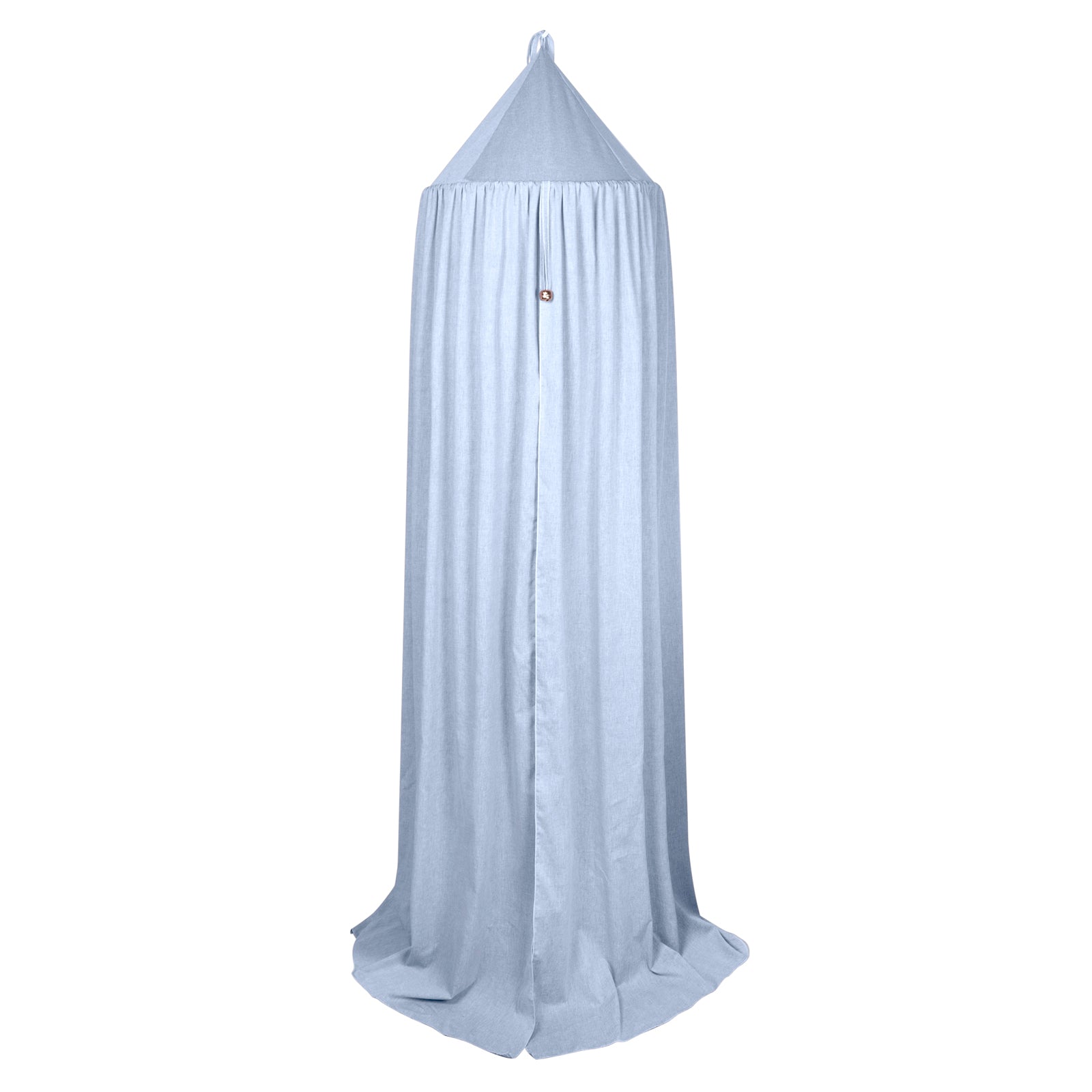 Klamboe Bo blue is een mooie klamboe in de kleur blue (lichtblauw) van chambray met een leuke bel in het midden.