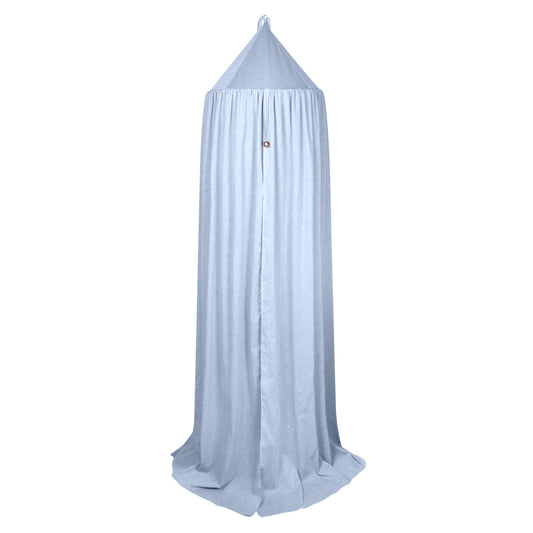 Klamboe Bo blue is een mooie klamboe in de kleur blue (lichtblauw) van chambray met een leuke bel in het midden.