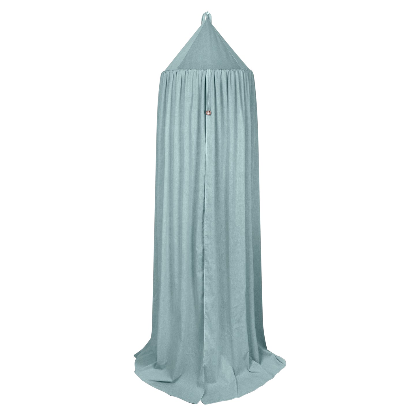 Klamboe Bo olijf is een mooie klamboe in de kleur eucalyptus/zachtgroen van chambray met een leuke bel in het midden.