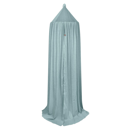 Klamboe Bo olijf is een mooie klamboe in de kleur eucalyptus/zachtgroen van chambray met een leuke bel in het midden.
