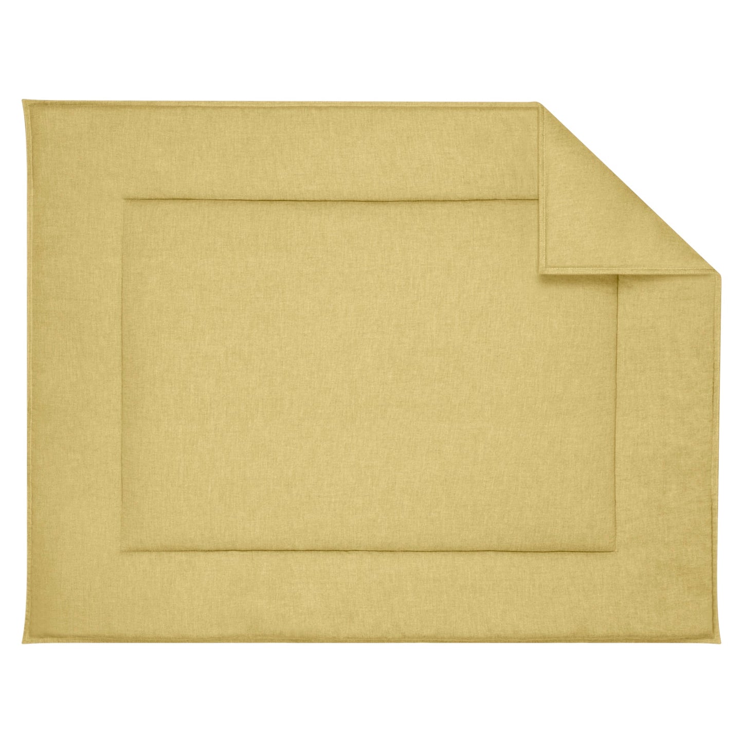 Boxkleed Bo oker in een sulfur/maïsgele chambray met rondom een stoer dubbel stiksel.