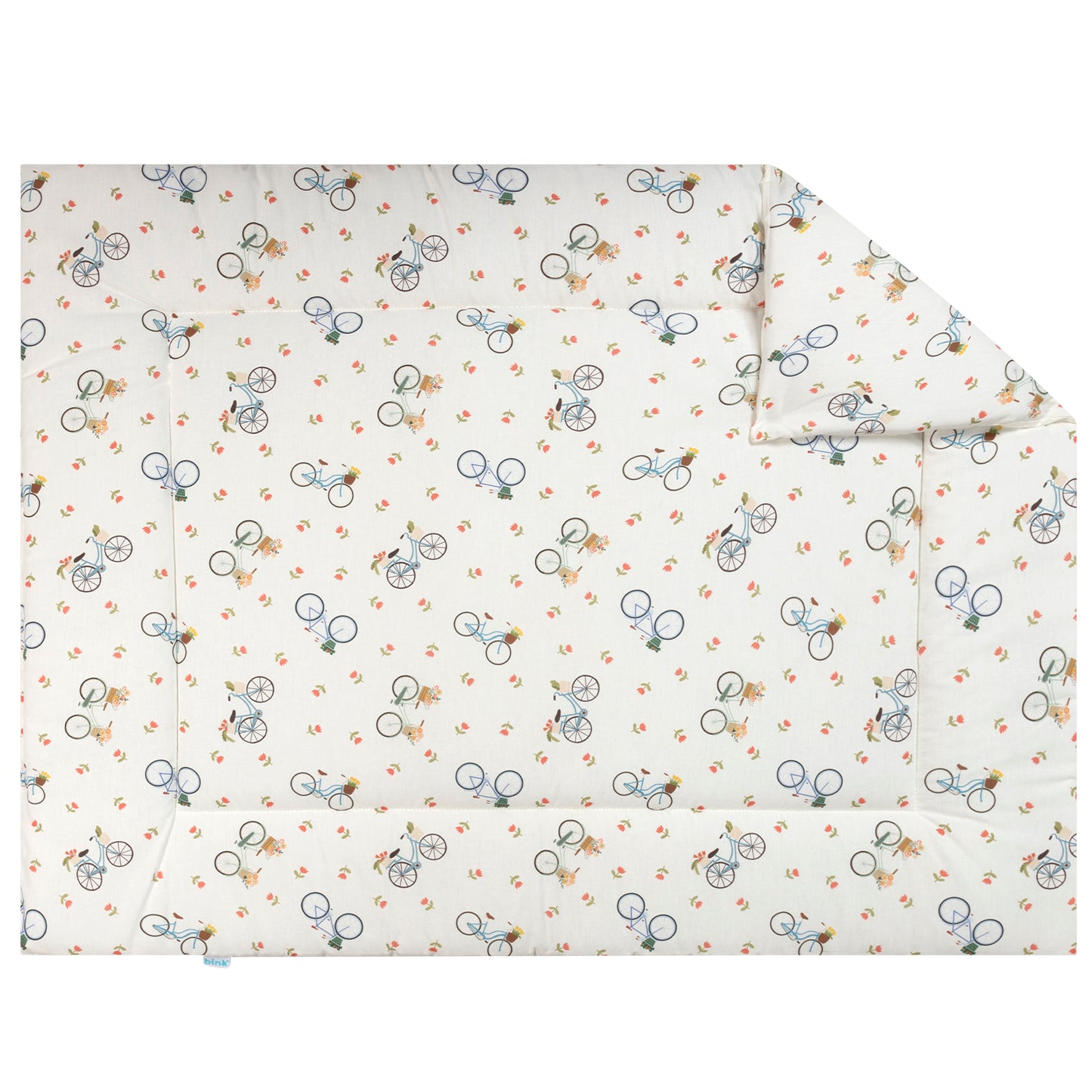 Boxkleed Fien heeft een vrolijke Hollandse print met fietsen en tulpen op een ecru ondergrond.