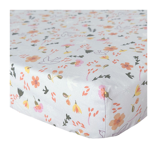 Hoeslaken Saar met kleurrijke bloemen print voor wieg, ledikant, junior-/peuterbed en eenpersoons.