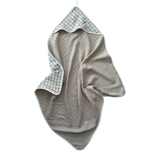 BINK Bedding hydrofiele badcape beige – Vichy ruitje, open gevouwen