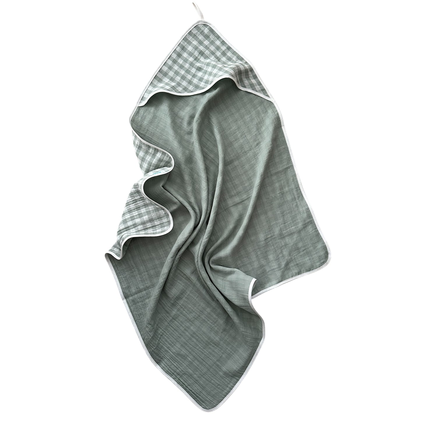 BINK Bedding hydrofiele badcape groen – Vichy ruitje detail, open gevouwen
