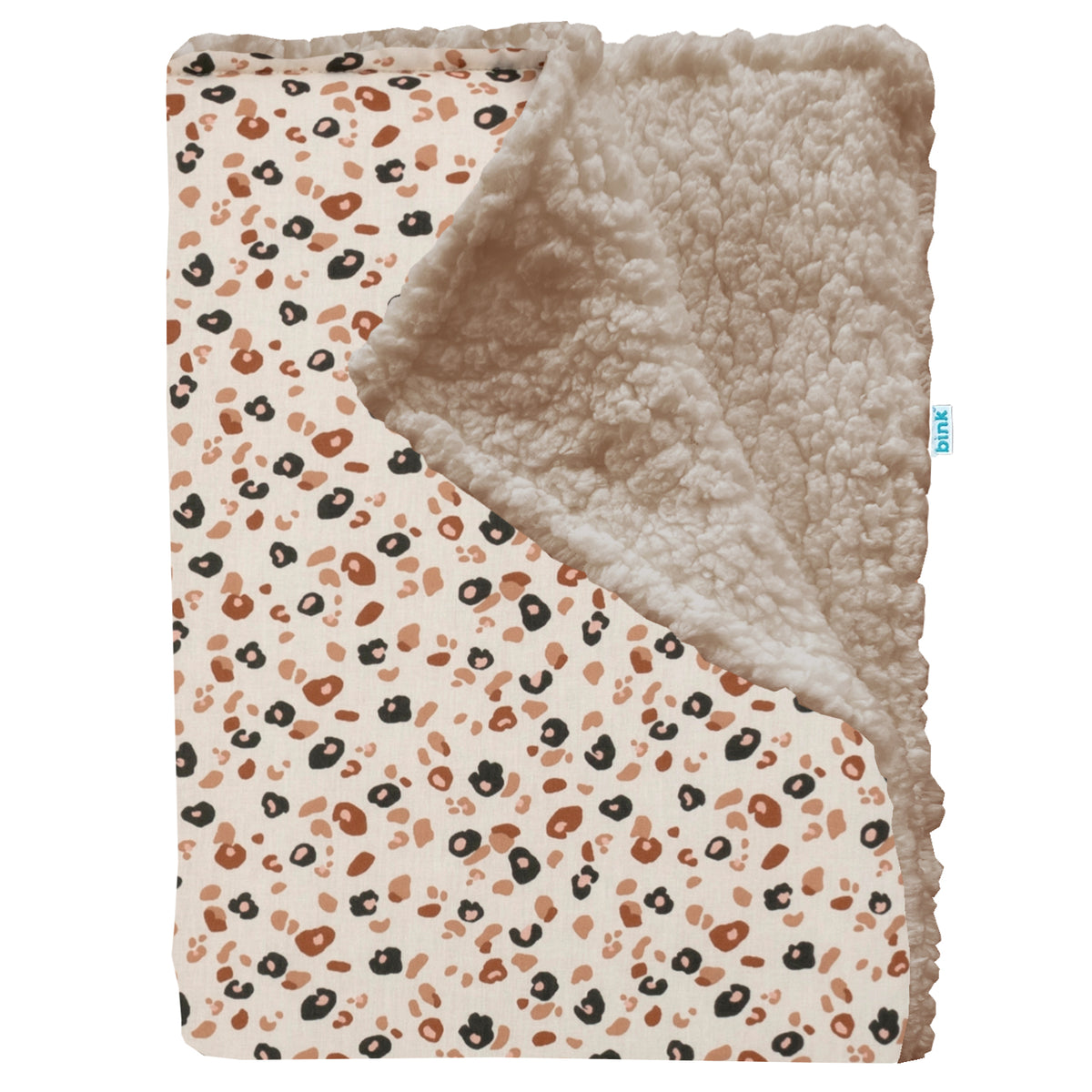 BINK Bedding deken voor wieg en/of ledikant met aan de voorzijde een mooie panterprint en aan de andere kant een zachte beige Sherpa.