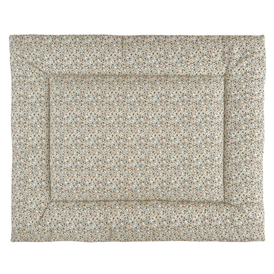 Boxkleed Holly in beige met geprinte bloemen - 100% katoen boxkleed dubbelzijdig